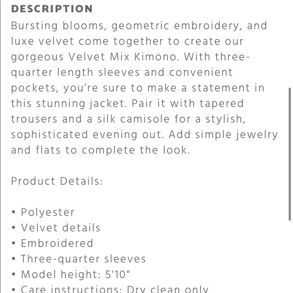 Johnny Was Velvet Mix Kimono - Picture 6 of 6